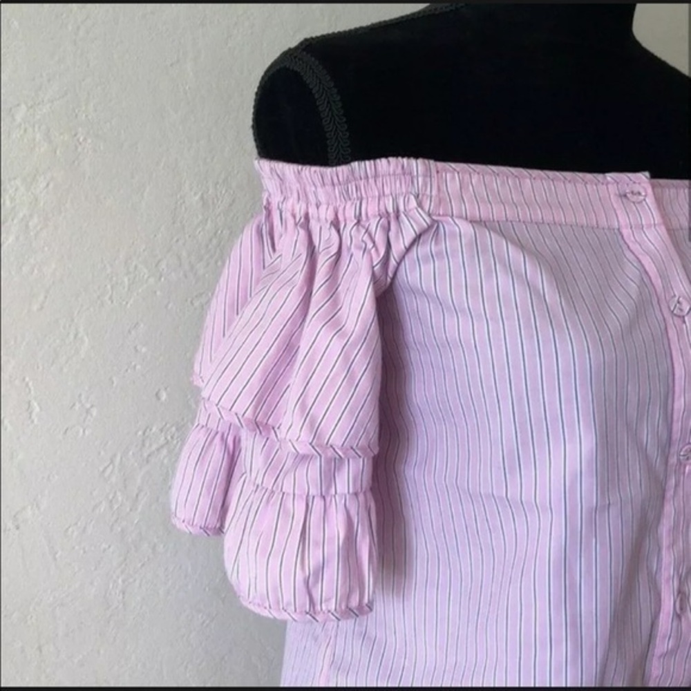 Parker striped cold shoulder ruffle blouse pink top coquette girl